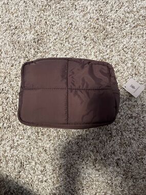 NWT True Botanicals Quilted Cosmetic Pouch in Chocolate Brown